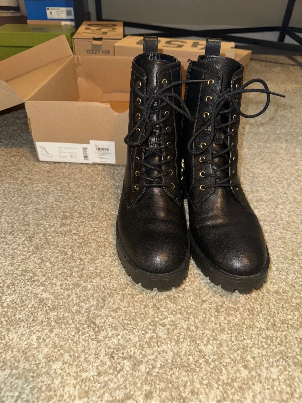 Coach Black Leather Lace-Up Combat Boots for Women